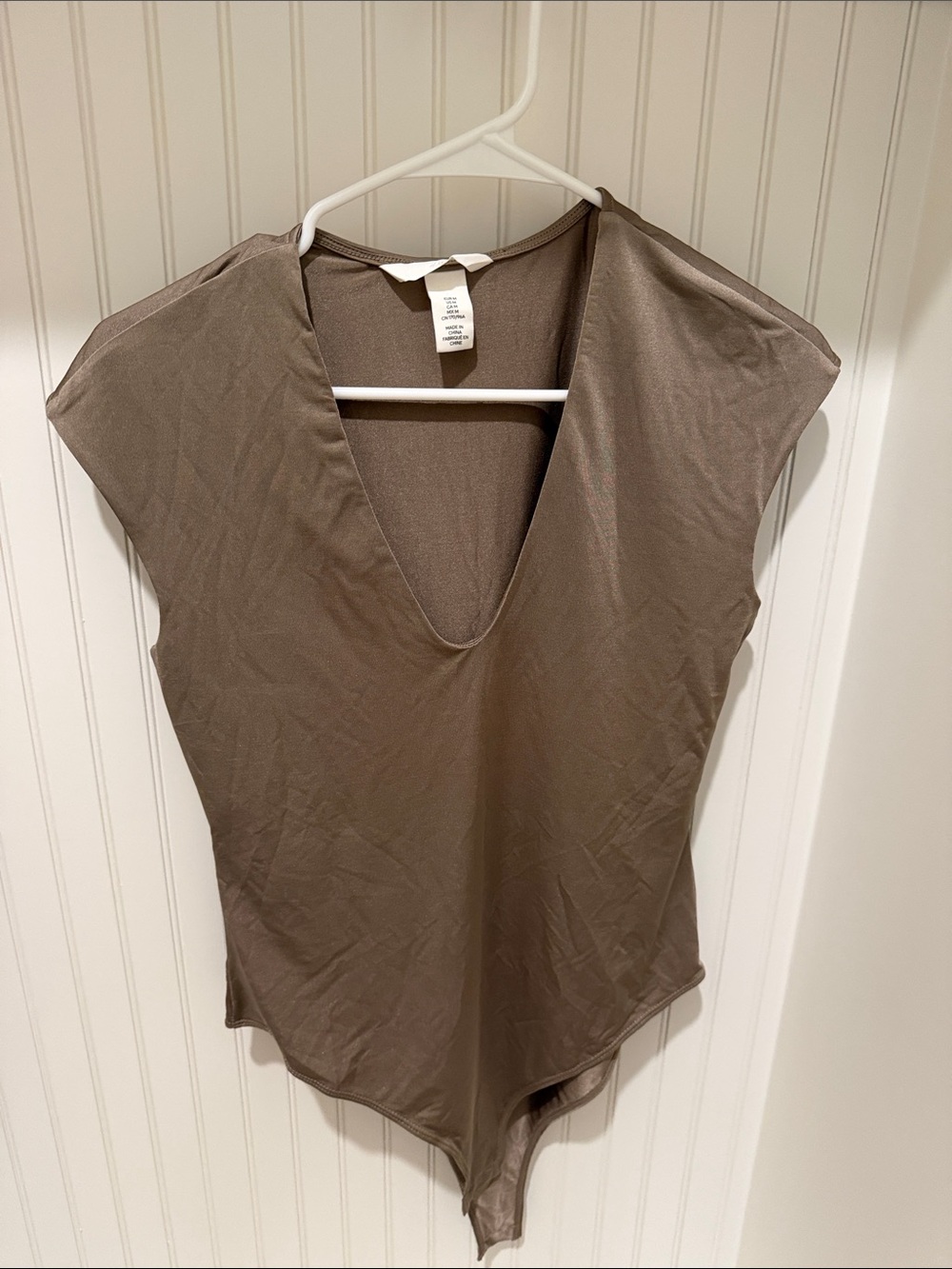 Women's Deep V Bodysuit in Taupe